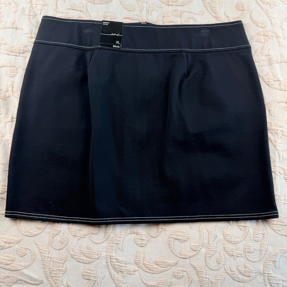 INC International Concepts Womens XL Black Zip Front Mini Skirt Contrast Stitch - Picture 2 of 7